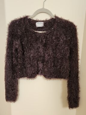 Zara Fuzzy Sequin Cropped Cardigan Brown Girls 11-12 Or Womens Small